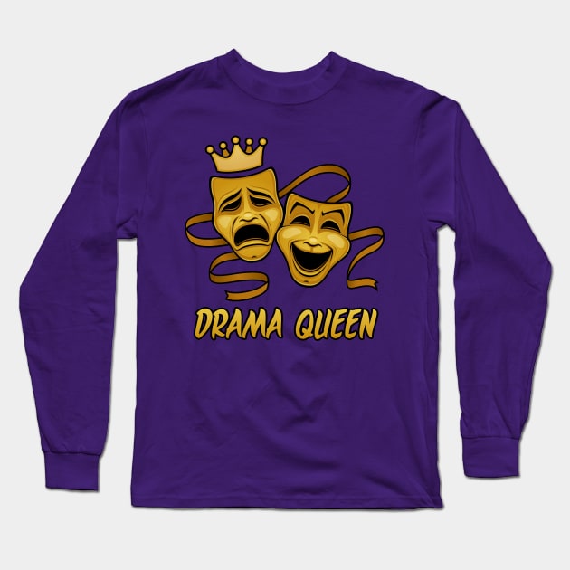 Drama Queen Comedy And Tragedy Gold Theater Masks Long Sleeve T-Shirt by fizzgig